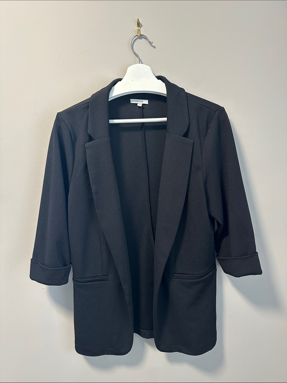 Maurices Black Open-Front Blazer with Cuffed Sleeves